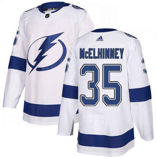Adidas Tampa Bay Lightning #35 Curtis McElhinney White Road Authentic Youth Stitched NHL Jersey